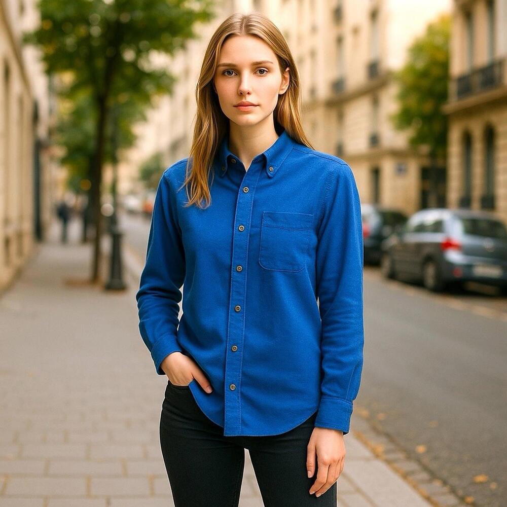 NWT Abercrombie & Fitch Top Womens XS Blue Flannel Button Up Long Sleeve